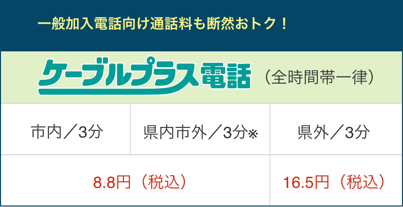 一般加入電話や携帯電話への通話料も断然おトク！